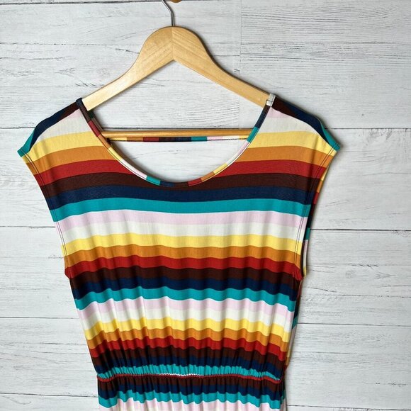 ModCloth Dress Womens Size Large Colorful Striped Elastic Waist Comfort Jersey - Picture 4 of 16